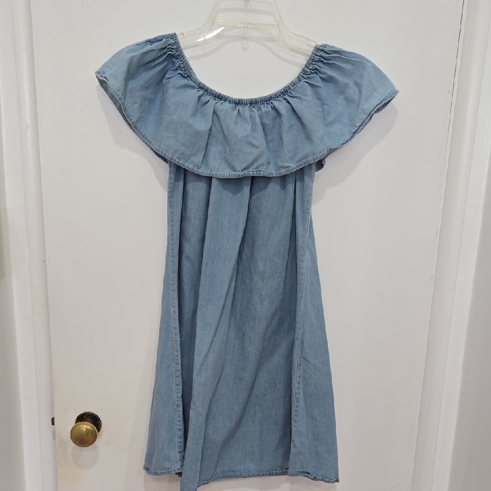 Active USA Denim Chambray Light Blue Ruffle Top Dress